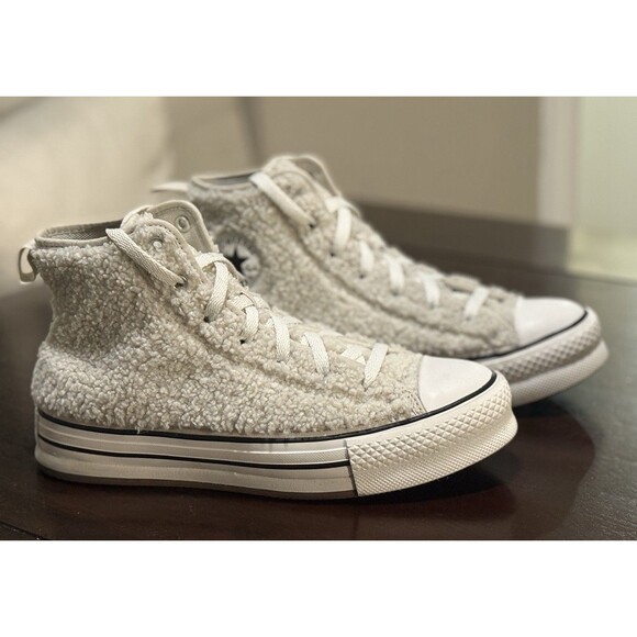 Converse CTAS Mens Size 7 Youth 7 Platform Hi Top Shoes White Sherpa - Picture 4 of 7